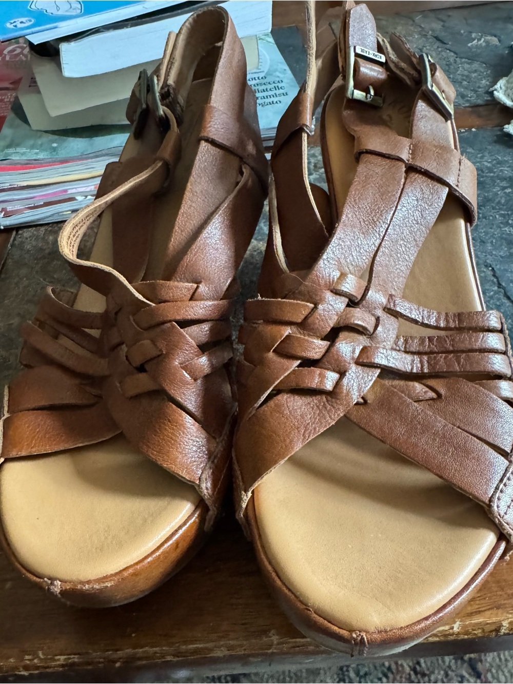 Kork-Ease Brown Woven Leather Slingback Heels
